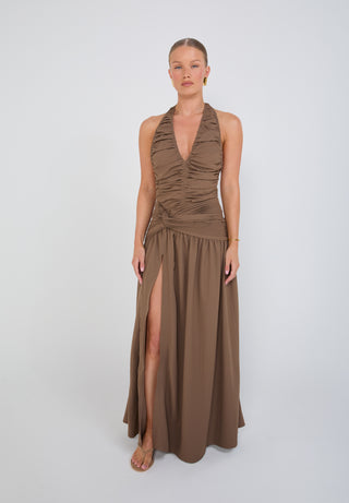 High Split Knot Maxi Skirt - Mocha