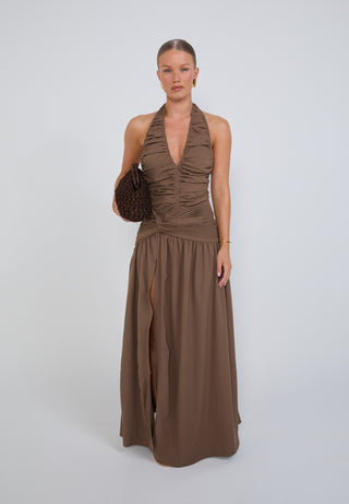 Ruched Halter Neck Top - Mocha