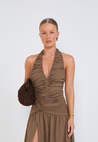 Ruched Halter Neck Top - Mocha