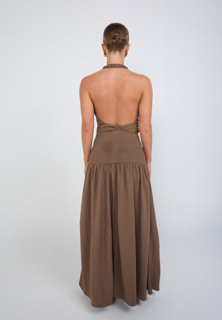 Ruched Halter Neck Top - Mocha