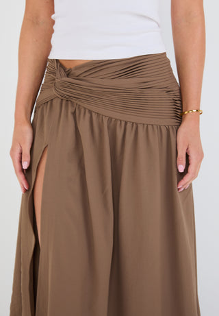 High Split Knot Maxi Skirt - Mocha