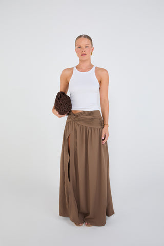 High Split Knot Maxi Skirt - Mocha