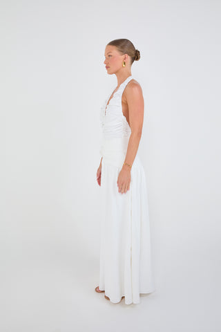 High Split Knot Maxi Skirt - White