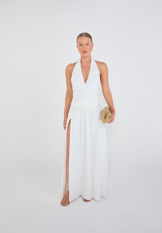 High Split Knot Maxi Skirt - White