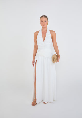 Ruched Halter Neck Top - White