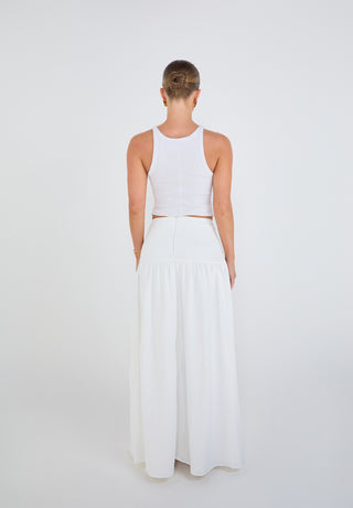 High Split Knot Maxi Skirt - White